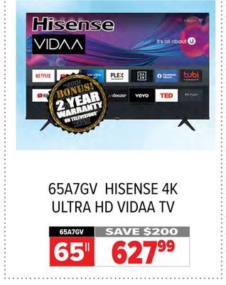 2001 Audio Video Hisense 65 4k ultra hd vidaa tv offer