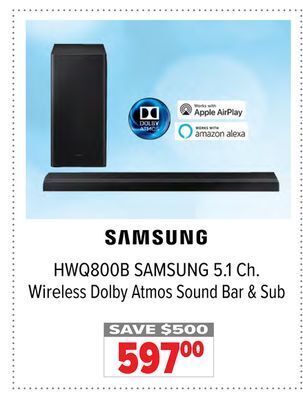2001 Audio Video Samsung 5.1 ch. wireless dolby atmos sound bar & sub offer