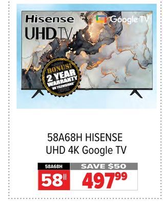 2001 Audio Video Hisense 58 uhd 4k google tv offer