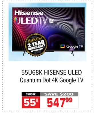 2001 Audio Video Hisense 55 uled quantum dot 4k google tv offer