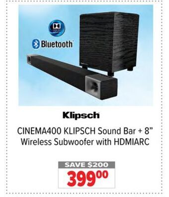 2001 Audio Video Klipsch sound bar + 8 wireless subwoofer with hdmiarc offer