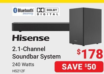 Visions Electronics Hisense 2.1-channel soundbar system offer