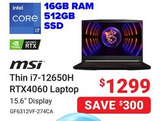 Visions Electronics Msi thin i7-12650h rtx4060 laptop offer