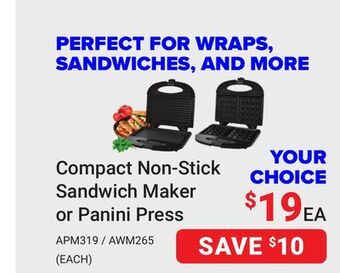 Visions Electronics Compact non-stick sandwich maker or panini press offer