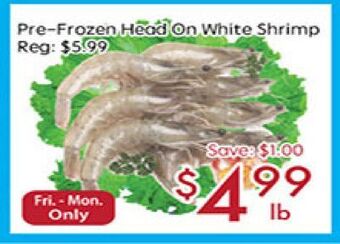Sunny Food Mart Pre-frozen head on white shrimp offer