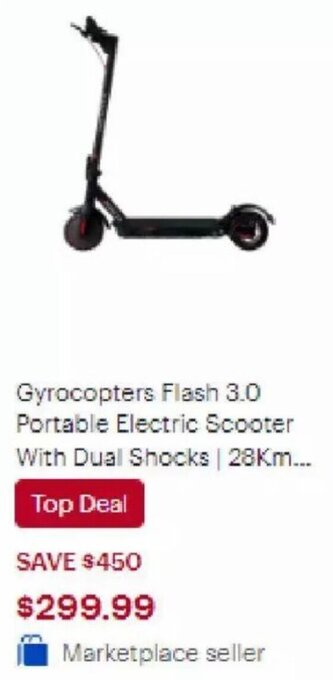 Best Buy Gyrocopters Flash 3.0 Portable Electric Scooter With Dual Shocks | 28Km... offer