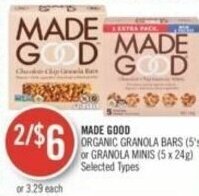 Shoppers Drug Mart MADE GOOD ORGANIC GRANOLA BARS (5's) or GRANOLA MINIS (5 x 24g) offer