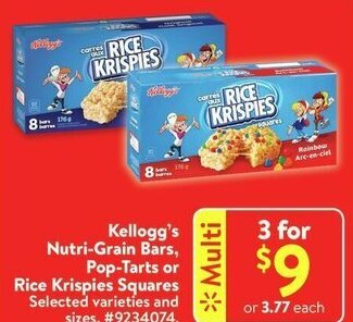 Walmart Kellogg's Nutri-Grain Bars, Pop-Tarts or Rice Krispies Squares offer