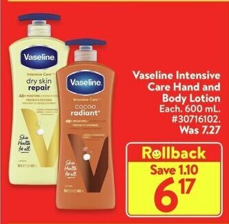 Walmart Vaseline Intensive Care Hand and Body Lotion 600 mL offer