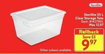 Walmart Sterilite 55 L Clear Storage Tote offer