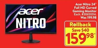 Walmart Acer Nitro 24" Full HD Curved Gaming Monitor offer