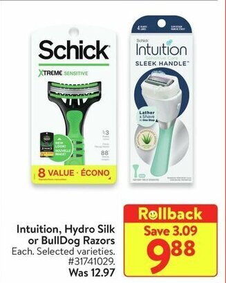 Walmart Intuition, Hydro Silk or BullDog Razors offer