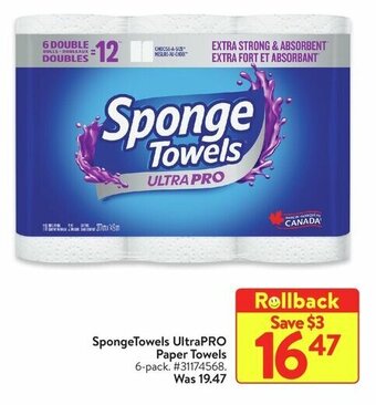 Walmart SpongeTowels UltraPRO Paper Towels offer
