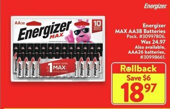 Walmart Energizer MAX AA38 Batteries offer