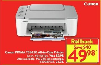 Walmart Canon PIXMA TS3420 All-in-One Printer offer
