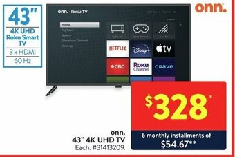 Walmart onn. 43" 4K UHD TV offer