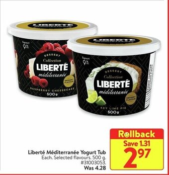 Walmart Liberté Méditerranée Yogurt Tub 500 g offer