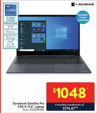 Walmart Dynabook Satellite Pro C50-K 15.6" Laptop offer