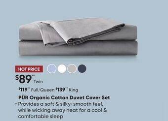 Sleep Country Pür organic cotton duvet cover set offer