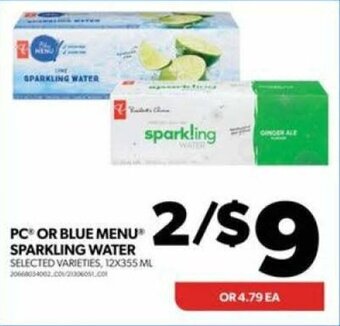 Real Canadian Superstore PC OR BLUE MENU SPARKLING WATER 12 X 355 ML offer
