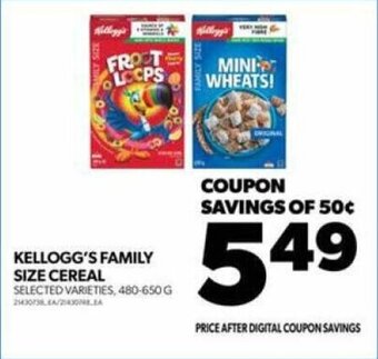 Real Canadian Superstore KELLOGG'S FAMILY SIZE CEREAL 480 - 650 G offer