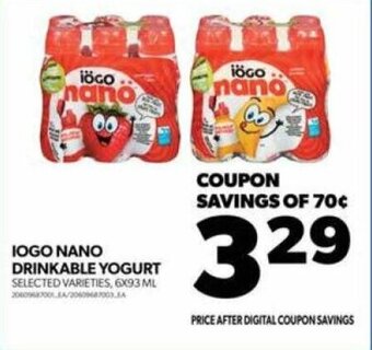 Real Canadian Superstore IOGO NANO DRINKABLE YOGURT 6 X 93 ML offer