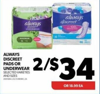 Real Canadian Superstore ALWAYS DISCREET PADS OR UNDERWEAR offer