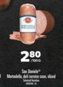 Real Canadian Superstore San Daniele Mortadella, deli service case, sliced offer