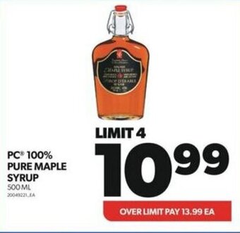 Real Canadian Superstore PC 100% PURE MAPLE SYRUP 500 ML offer