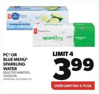Real Canadian Superstore PC OR BLUE MENU SPARKLING WATER offer