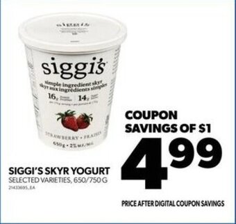 Real Canadian Superstore SIGGI'S SKYR YOGURT 650/750 G offer