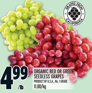 Metro ORGANIC RED OR GREEN SEEDLESS GRAPES offer