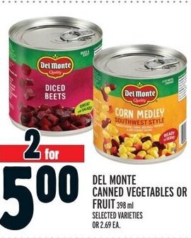 Metro DEL MONTE CANNED VEGETABLES OR FRUIT 398 ml offer
