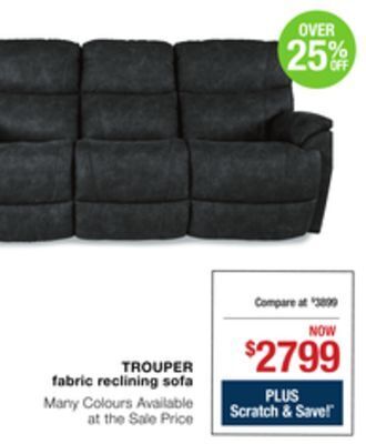 La Z Boy Trouper fabric reclining sofa offer