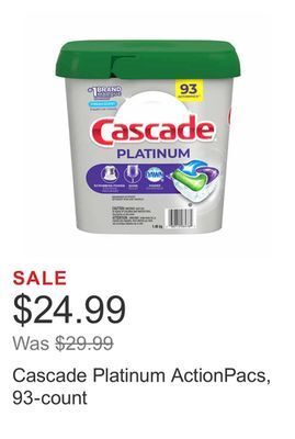 Costco Cascade platinum actionpacs, 93-count offer