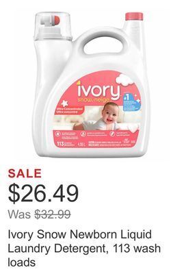 Costco Ivory snow newborn liquid laundry detergent, 113 wash loads offer