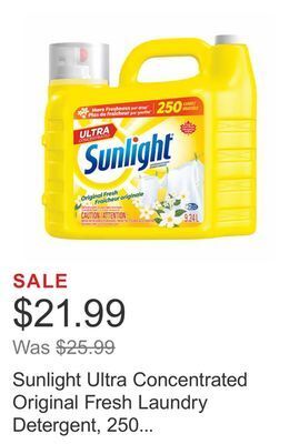 Costco Sunlight ultra concentrated original fresh laundry detergent, 250 loads offer