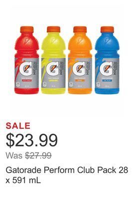 Costco Gatorade perform club pack 28 x 591 ml offer
