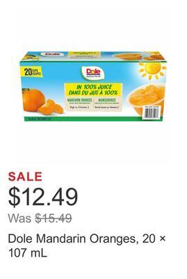 Costco Dole mandarin oranges, 20 × 107 ml offer