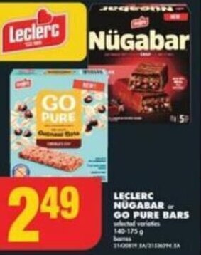 No Frills LECLERC NUGABAR or GO PURE BARS 140-175g offer