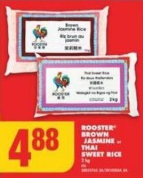 No Frills ROOSTER BROWN JASMINE or THAI SWEET RICE 2kG offer
