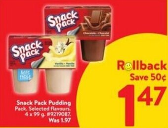 Walmart Snack Pack Pudding 4 x 99 g. offer