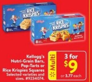 Walmart Kellogg's Nutri-Grain Bars, Pop-Tarts or Rice Krispies Squares offer