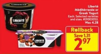 Walmart Liberté Méditerranée or Greek Yogurt offer