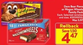 Walmart Dare Bear Paws or Wagon Wheels Family Pack offer