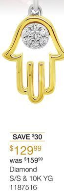 Charm Diamond Sterling silver 10k yellow gold diamond hamsa pendant offer