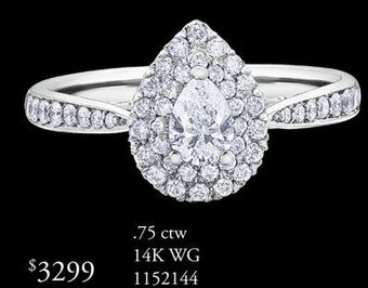 Charm Diamond Glacier fire 14k white gold pear shaped canadian diamond 0.75ctw bridal ring offer