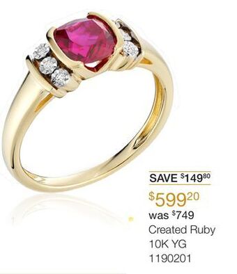 Charm Diamond 10k yellow gold created ruby and diamond fashion ring offer