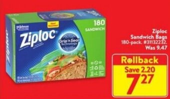 Walmart Ziploc Sandwich Bags 180-Pack offer