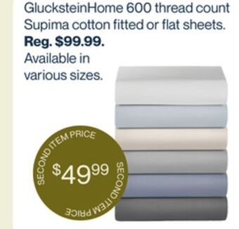 Hudson's Bay Glucksteinhome 600 thread count supima cotton fitted or flat sheets offer